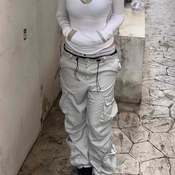 Loose-fit techwear string flap cargo pants