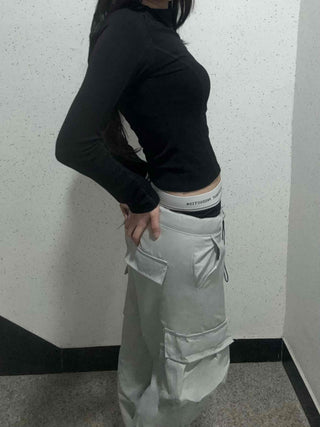 Loose-fit techwear string flap cargo pants
