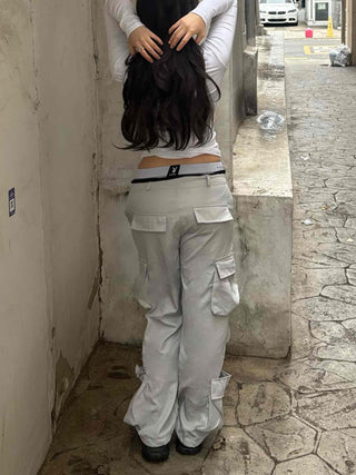 Loose-fit techwear string flap cargo pants