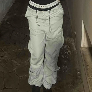 Loose-fit techwear string flap cargo pants