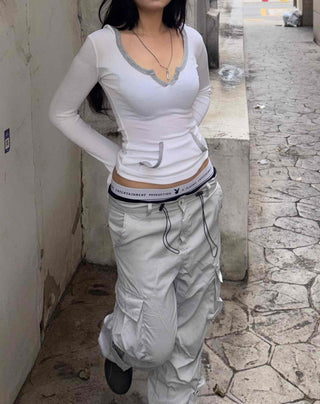 Loose-fit techwear string flap cargo pants