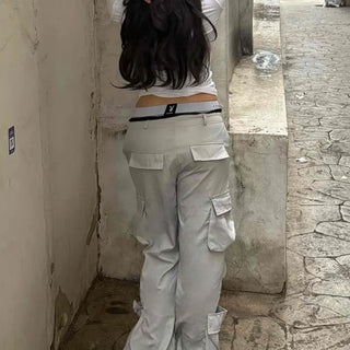 Loose-fit techwear string flap cargo pants