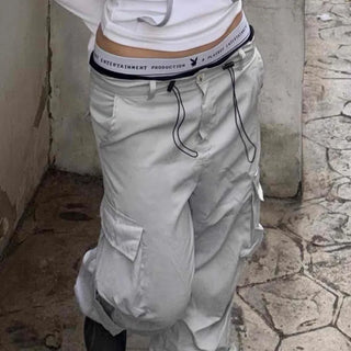 Loose-fit techwear string flap cargo pants