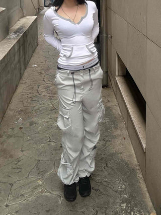 Loose-fit techwear string flap cargo pants
