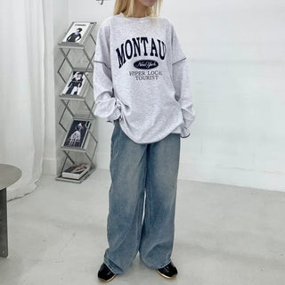 Bead-washed pintuck wide denim pants