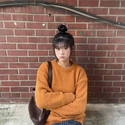 Fluffy Boucle Round Neck Oversized Knit