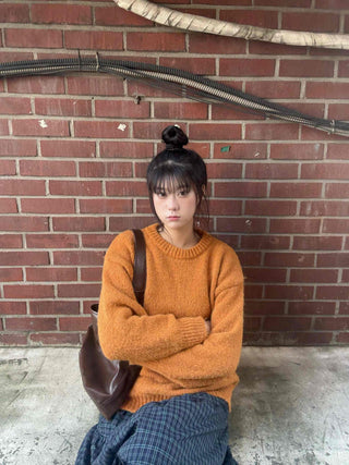 Fluffy Boucle Round Neck Oversized Knit