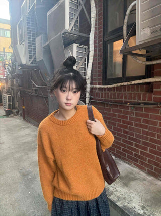 Fluffy Boucle Round Neck Oversized Knit
