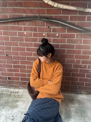 Fluffy Boucle Round Neck Oversized Knit