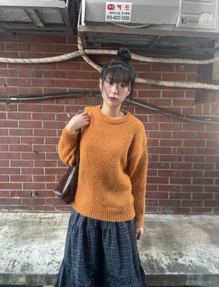 Fluffy Boucle Round Neck Oversized Knit