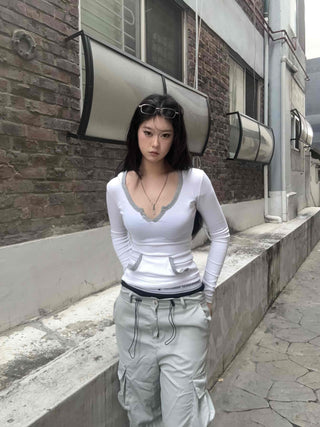 Puff Sleeve Square Neck Short Sleeve Hoodie
