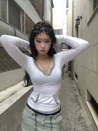 Puff Sleeve Square Neck Short Sleeve Hoodie