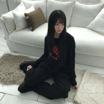 Vintage Retro Lettering Oversized Loose Fit Long Sleeve Tee