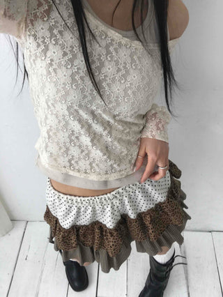Feminine Lace Square Neck Puff Sleeve Cropped Long Sleeve T-shirt
