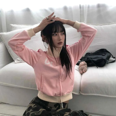 Silky satin loose-fit raglan cropped zip-up