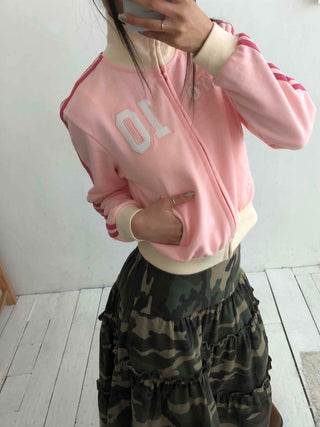 Silky satin loose-fit raglan cropped zip-up