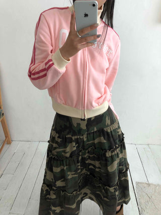 Silky satin loose-fit raglan cropped zip-up
