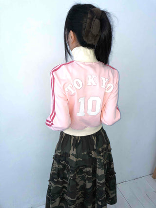 Silky satin loose-fit raglan cropped zip-up