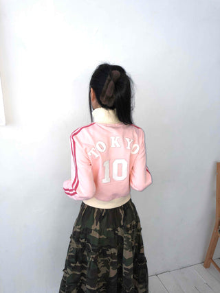 Silky satin loose-fit raglan cropped zip-up