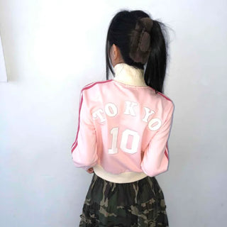 Silky satin loose-fit raglan cropped zip-up