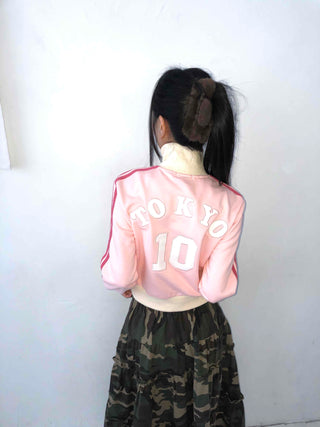 Silky satin loose-fit raglan cropped zip-up