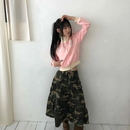 Military Cargo Pocket Balloon Midi Skirt