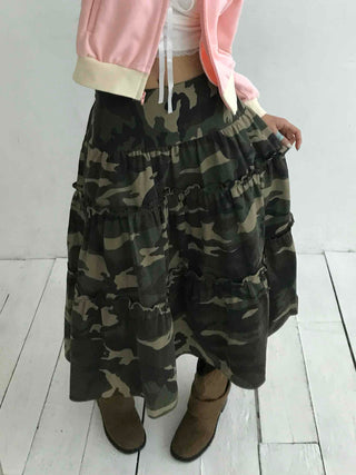 Military Cargo Pocket Balloon Midi Skirt