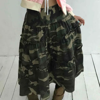 Military Cargo Pocket Balloon Midi Skirt