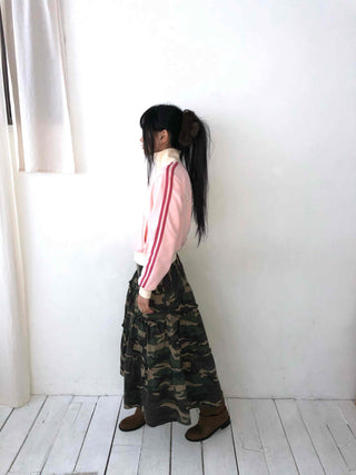 Military Cargo Pocket Balloon Midi Skirt