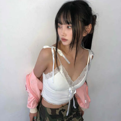 French See-through Lace Wrap Crop Camisole