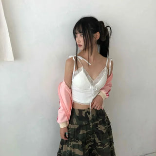 French See-through Lace Wrap Crop Camisole