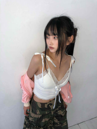 French See-through Lace Wrap Crop Camisole