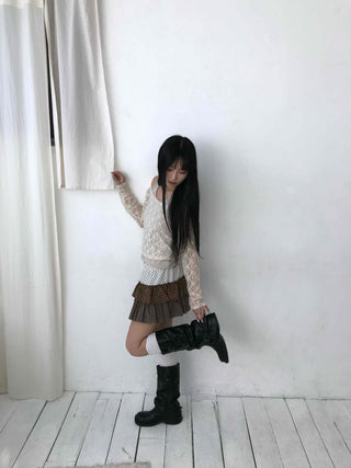 Vintage Check Ribbon Pleated Mini Skirt