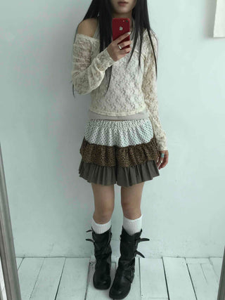 Vintage Check Ribbon Pleated Mini Skirt