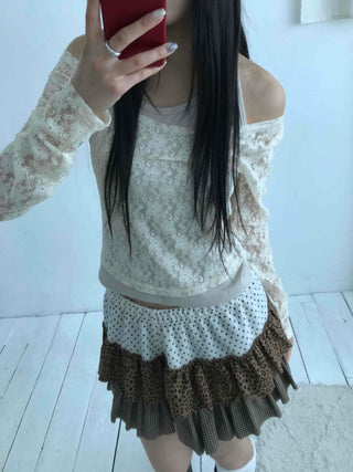 Vintage Check Ribbon Pleated Mini Skirt