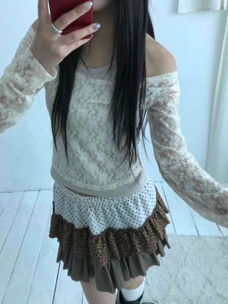Vintage Check Ribbon Pleated Mini Skirt