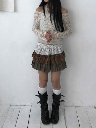 Vintage Check Ribbon Pleated Mini Skirt