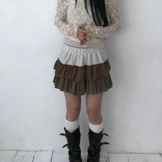 Vintage Check Ribbon Pleated Mini Skirt