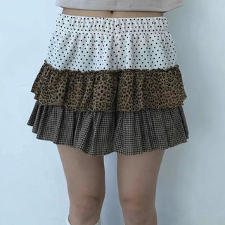 Vintage Check Ribbon Pleated Mini Skirt