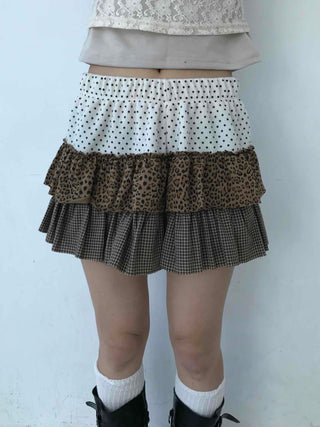 Vintage Check Ribbon Pleated Mini Skirt