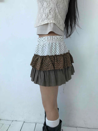 Vintage Check Ribbon Pleated Mini Skirt