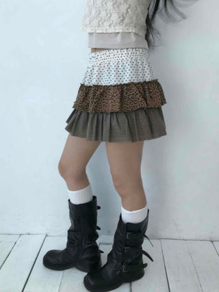 Vintage Check Ribbon Pleated Mini Skirt
