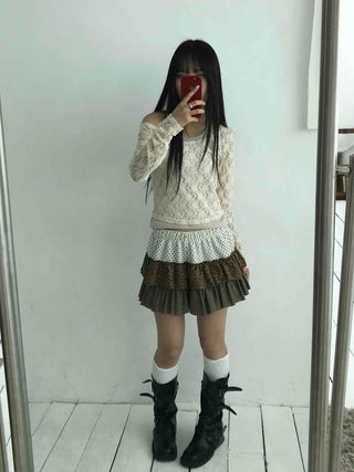 Vintage Check Ribbon Pleated Mini Skirt