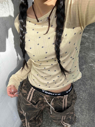 Crushed Velvet Slim Fit Round Neck Long Sleeve T-shirt