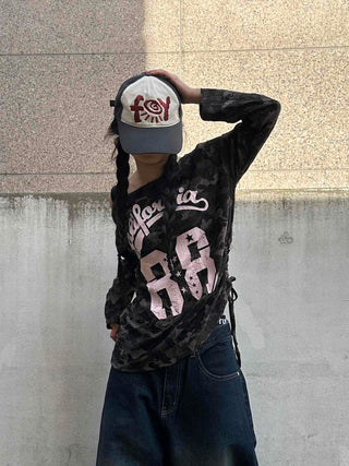 Vintage Numbering Lettering Oversized Long Sleeve T-shirt