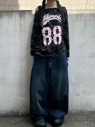 Vintage Numbering Lettering Oversized Long Sleeve T-shirt
