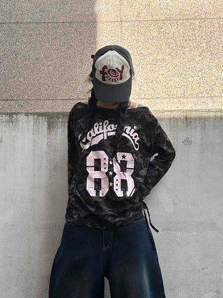 Vintage Numbering Lettering Oversized Long Sleeve T-shirt