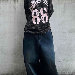 Vintage Numbering Lettering Oversized Long Sleeve T-shirt