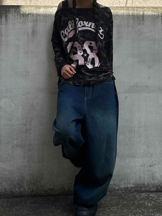 Vintage Numbering Lettering Oversized Long Sleeve T-shirt