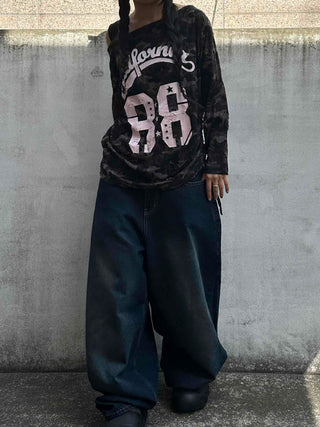 Vintage Numbering Lettering Oversized Long Sleeve T-shirt